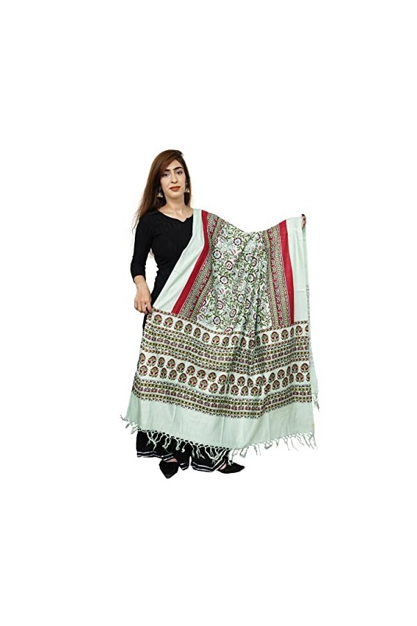 Handicraft Bazarr Foulard dhiver pour femme en coton et soie avec pompons - 213 x 122 cm