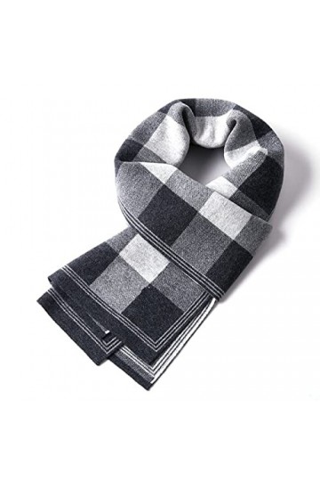 Foulard en Soie, Foulards pour Femmes et Hommes Hiver Longue Mode Couverture Douce Chaud Tartan Check Wraps Laine Gris Châle 