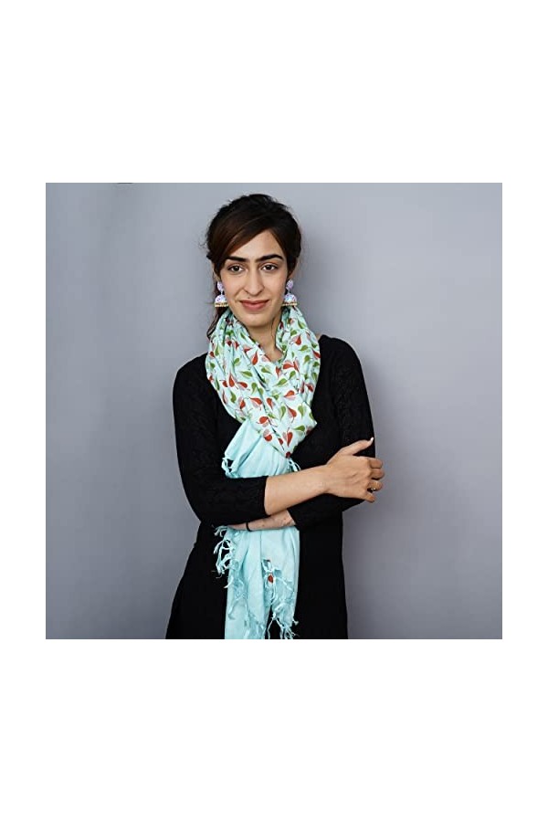 Handicraft Bazarr Foulards en cachemire chaud en coton doux et soie - Imprimé à la main - Motif floral - 122 x 213 cm