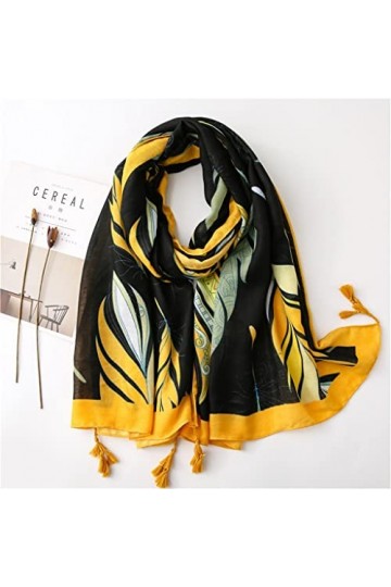 Yalych Femmes Automne Jaune Feuilles Floral Gland Viscose Écharpe Imprimer Pashmina Châle Foulard 180 * 100Cm Décoration de l