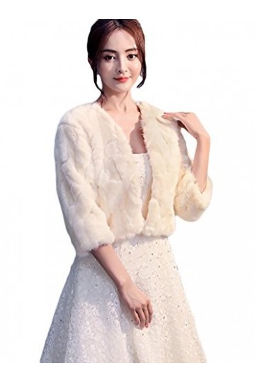 Insun Mariage Châle Écharpe Veste Manteau de Mariée Cape Boléro Manteau de Fausse Fourrure Veste de Mariée Ivoire