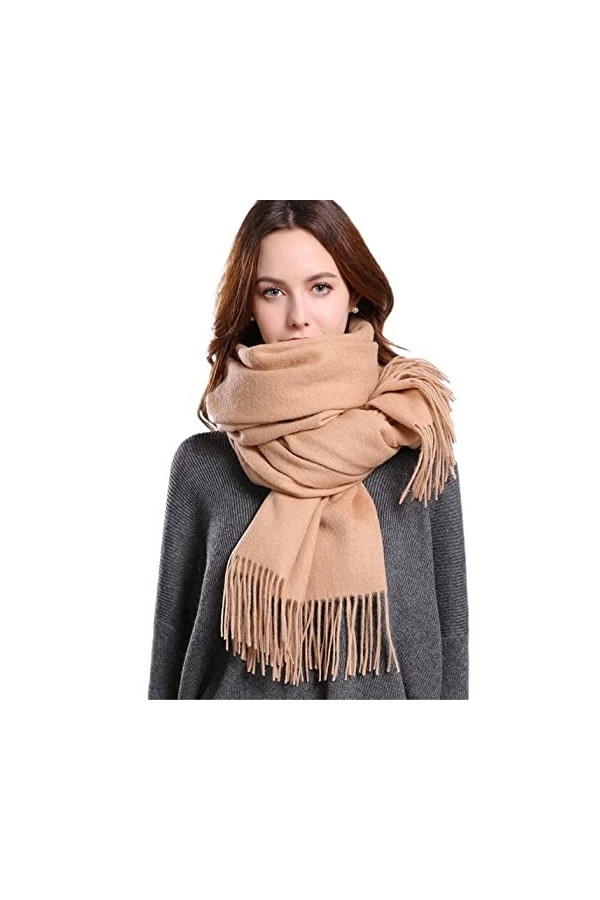 Écharpe Cadeau Écharpe Femme Pashmina Châles Wraps Écharpe Écharpe De Couleur Unie Écharpe dhiver Foulard Blue : Brown Coff