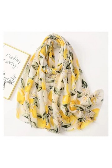 Yalych Fruit Citron Floral Fringe Viscose Châle Écharpe Bandeau Wrap Pashmina Étole Accessoires de vêtements