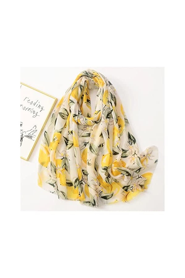 Yalych Fruit Citron Floral Fringe Viscose Châle Écharpe Bandeau Wrap Pashmina Étole Accessoires de vêtements
