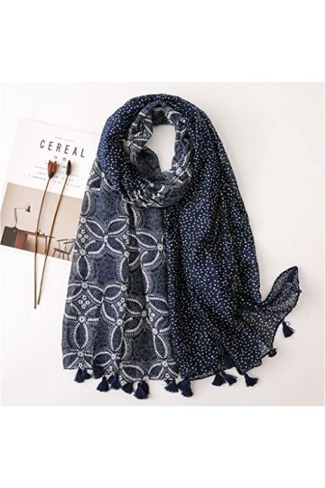 Kigauru Écharpe Bleu Marine Floral Patchwork Gland Viscose Châle Écharpe Wrap Pashminas Étole Bufandas Hijab Snood Color : A