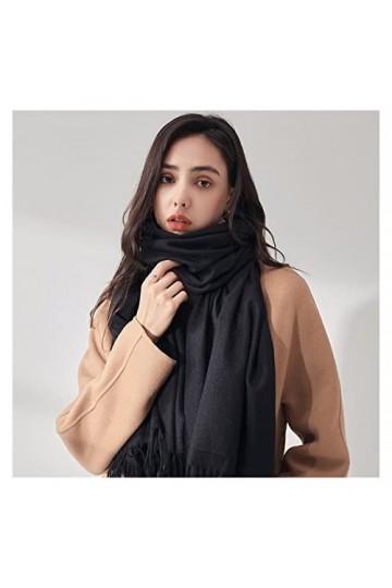 ACiyD Écharpe pour Femme Automne Hiver Écharpe pour Femme Écharpes en Cachemire Chaud de Couleur Unie Glands châles Foulard B