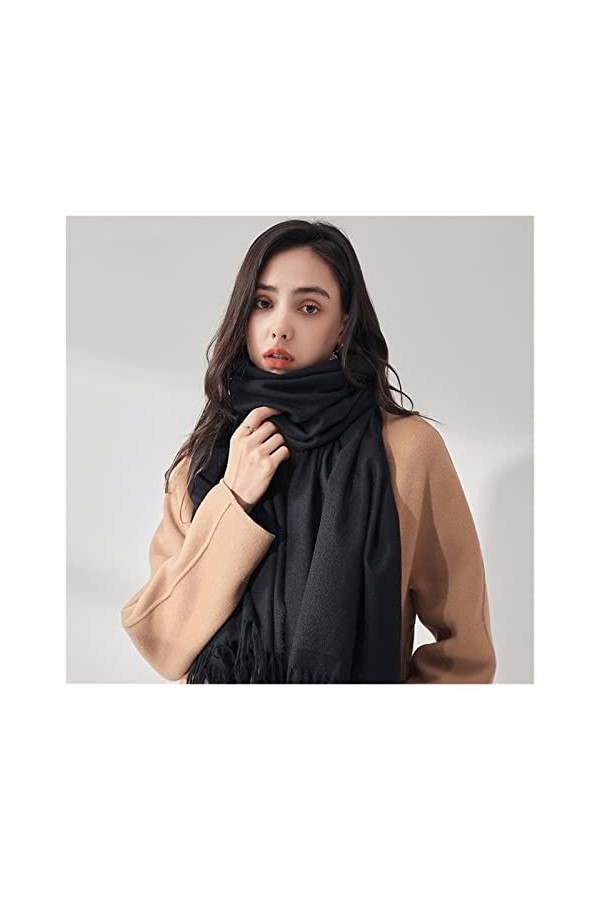 ACiyD Écharpe pour Femme Automne Hiver Écharpe pour Femme Écharpes en Cachemire Chaud de Couleur Unie Glands châles Foulard B