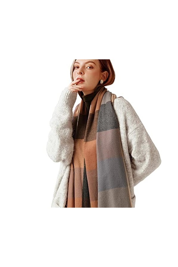 ACiyD Écharpe en Cachemire Femmes écharpe à Carreaux Hiver Chaud châle Wrap Bandana Long Gland O Taille Unique 