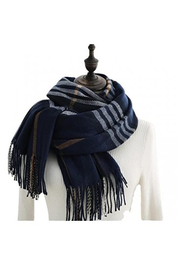 ACiyD Écharpe en Cachemire Femmes Automne Hiver écharpes Chaudes châle à Carreaux Gland Bleu Royal Taille Unique 
