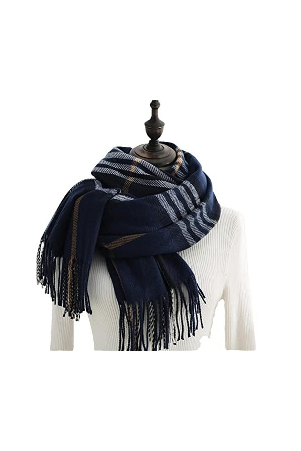 ACiyD Écharpe en Cachemire Femmes Automne Hiver écharpes Chaudes châle à Carreaux Gland Bleu Royal Taille Unique 