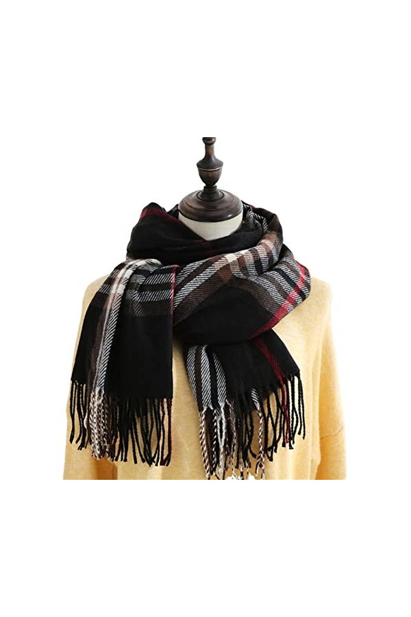 ACiyD Écharpe en Cachemire Femmes Automne Hiver écharpes Chaudes châle à Carreaux Gland Bleu Royal Taille Unique 