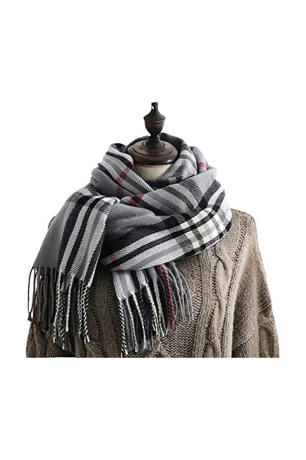 ACiyD Écharpe en Cachemire Femmes Automne Hiver écharpes Chaudes châle à Carreaux Gland Bleu Royal Taille Unique 