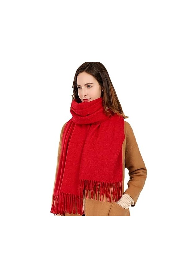 ERFMFKL Châle en laine rouge pour femme - Écharpe dhiver à pompons - Pour garder au chaud, Kaki9., 180x70cm