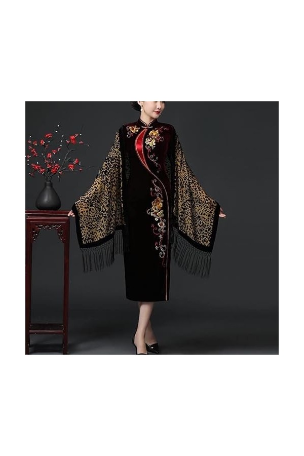Kigauru Echarpes Femme Cheongsam avec Style Ethnique Rétro Printemps Et Automne Robe Chinoise À Franges Banquet Écharpe Châle