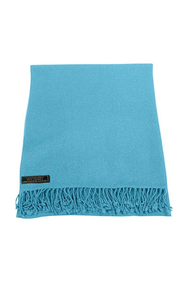 CJ Apparel Turquoise Couleur Unique Style Tissé en Sergé 100% Cachemire Châle Echarpe Manteau Etole Plaid Pashmina Nouvelle