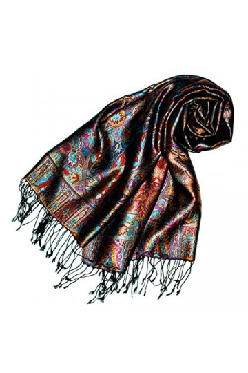Lorenzo Cana Pashmina Foulard jacquard tissé 100 % soie Motif cachemire Écharpe en soie pashmina Multicolore 70 x 190 cm - - 