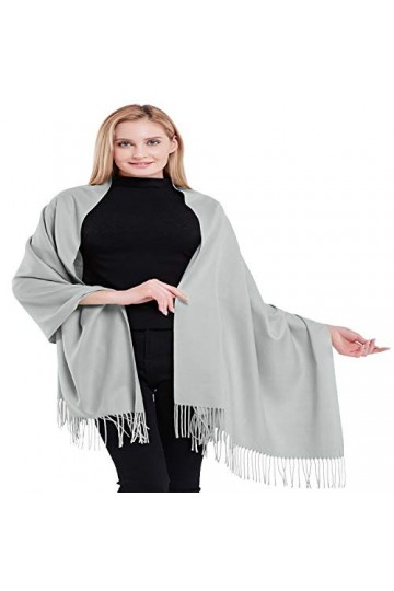 CJ Apparel Écharpe Pashmina 100 % cachemire fabriquée à la main au Népal, gris clair, taille unique