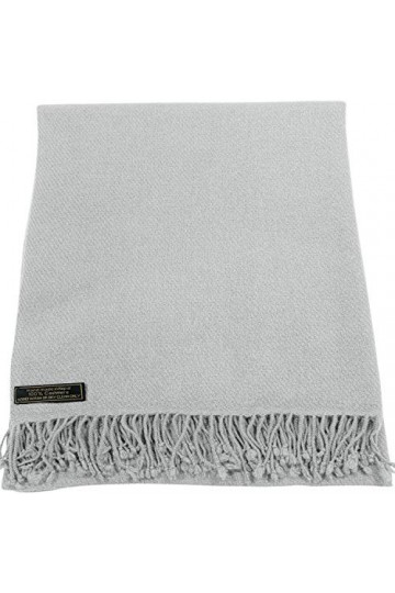 CJ Apparel Écharpe Pashmina 100 % cachemire fabriquée à la main au Népal, gris clair, taille unique