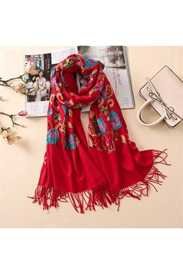 Broderie Cachemire Écharpes Vintage Hiver Femmes Écharpe Longue Taille Châles et Wraps Lady Soft Warmer Foulard Couleur : E 