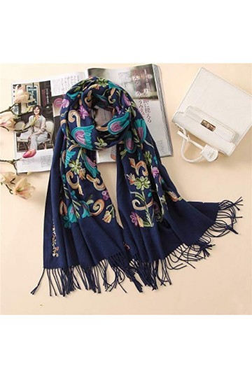 Broderie Cachemire Écharpes Vintage Hiver Femmes Écharpe Longue Taille Châles et Wraps Lady Soft Warmer Foulard Couleur : E 