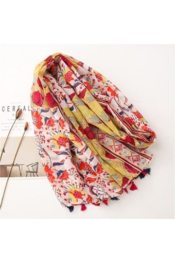 Kigauru Echarpes Femme Femmes Naturel Rétro Floral Écharpe Automne Hiver Viscose Foulards Lady Pashmina Châle Wraps Bandana F