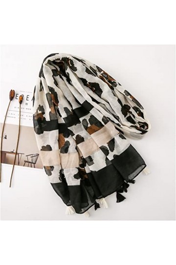 Kigauru Écharpe Rétro léopard rayé Pompon Viscose châle écharpe Femmes Imprimer Doux Pashmina étole Color : A, Size : 180cm*