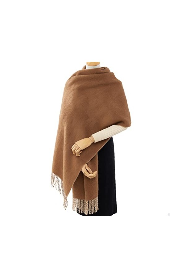 ellis FIBRE Châle et écharpe pour femme 100 % alpaga pour robe de soirée, mariage, hiver, chaud et doux, camel, défaut