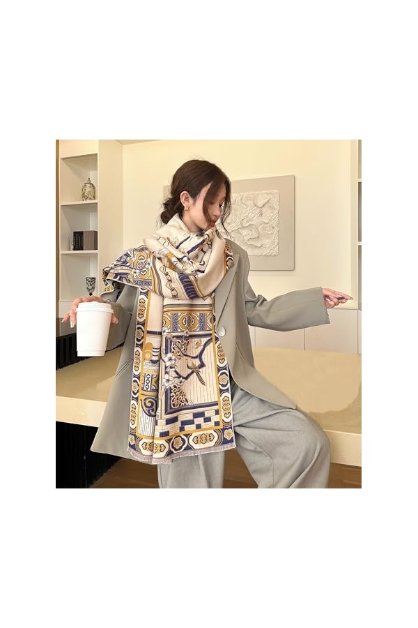 Grand châle pashmina pour femme extra long doux au toucher cachemire, écharpes dautomne et châles pour mariage, Fleur de pêc