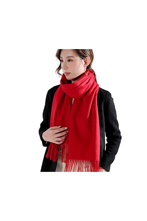 OVLAJ Echarpe Femme Cachemire Écharbes Hivernaux en Cachemire pour Femmes Solides Shawls Pashmina-Red,170X35Cm