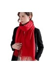 OVLAJ Echarpe Femme Cachemire Écharbes Hivernaux en Cachemire pour Femmes Solides Shawls Pashmina-Red,170X35Cm