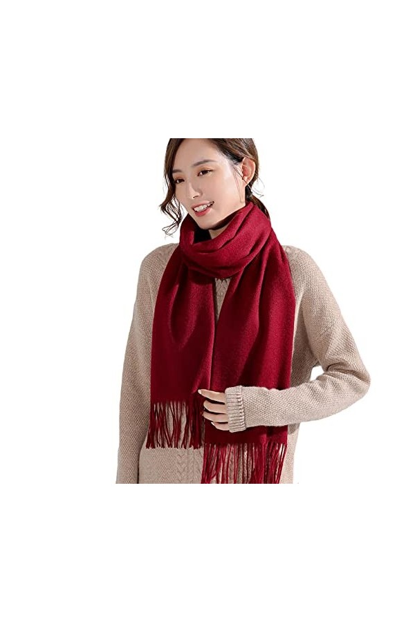 OVLAJ Echarpe Femme Cachemire Écharbes Hivernaux en Cachemire pour Femmes Solides Shawls Pashmina-Red,170X35Cm