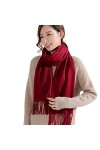 OVLAJ Echarpe Femme Cachemire Écharbes Hivernaux en Cachemire pour Femmes Solides Shawls Pashmina-Red,170X35Cm