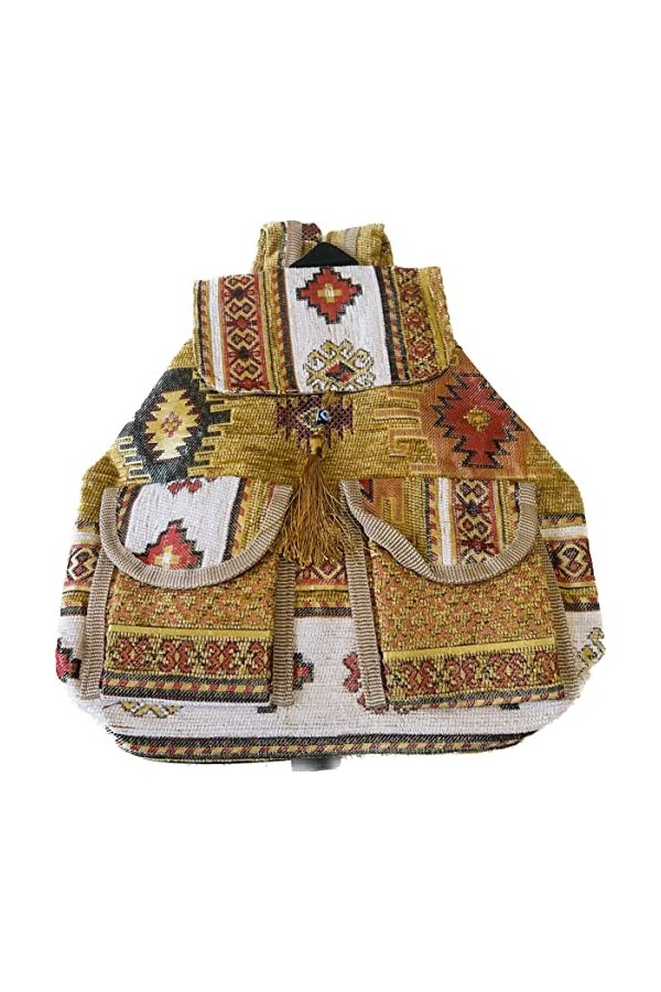 bazachi Mini sac à dos pour femme tissé à la main écologique en tissu Kilim, camel, S