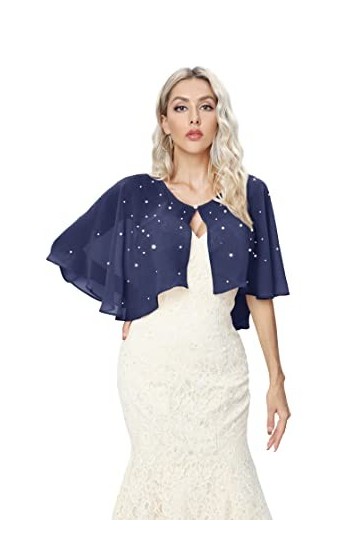 Sunnycitron Châles et écharpes en dentelle pour robes de soirée en mousseline douce et soyeuse pour femme, Bleu marine nacré,