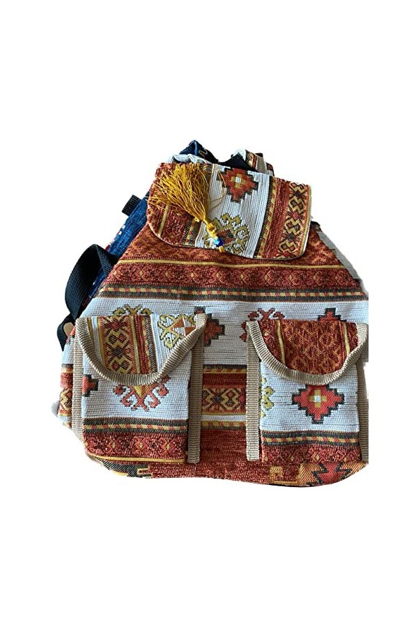 bazachi Mini sac à dos pour femme tissé à la main écologique en tissu Kilim, camel, S