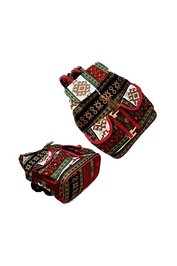 bazachi Mini sac à dos pour femme tissé à la main écologique en tissu Kilim, camel, S