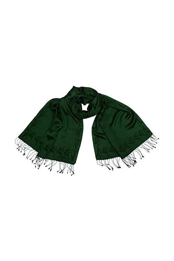 Pashmina 70 Cashmere 30 Écharpe en soie avec cerf tissé à la main Vert foncé