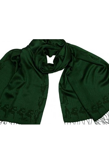 Pashmina 70 Cashmere 30 Écharpe en soie avec cerf tissé à la main Vert foncé
