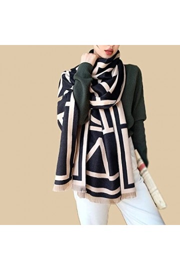 Écharpe Chaude, écharpe dhiver rayée pour Femme Pashmina Plus Chaud châle Dames Femme Couverture à Carreaux écharpes Noir, 