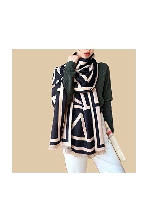 Écharpe Chaude, écharpe dhiver rayée pour Femme Pashmina Plus Chaud châle Dames Femme Couverture à Carreaux écharpes Noir, 