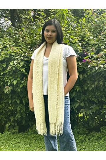 Grand châle de haute qualité en bébé alpaga | Châle péruvien fait à la main | Châle long pour tout le monde, blanc, taille un