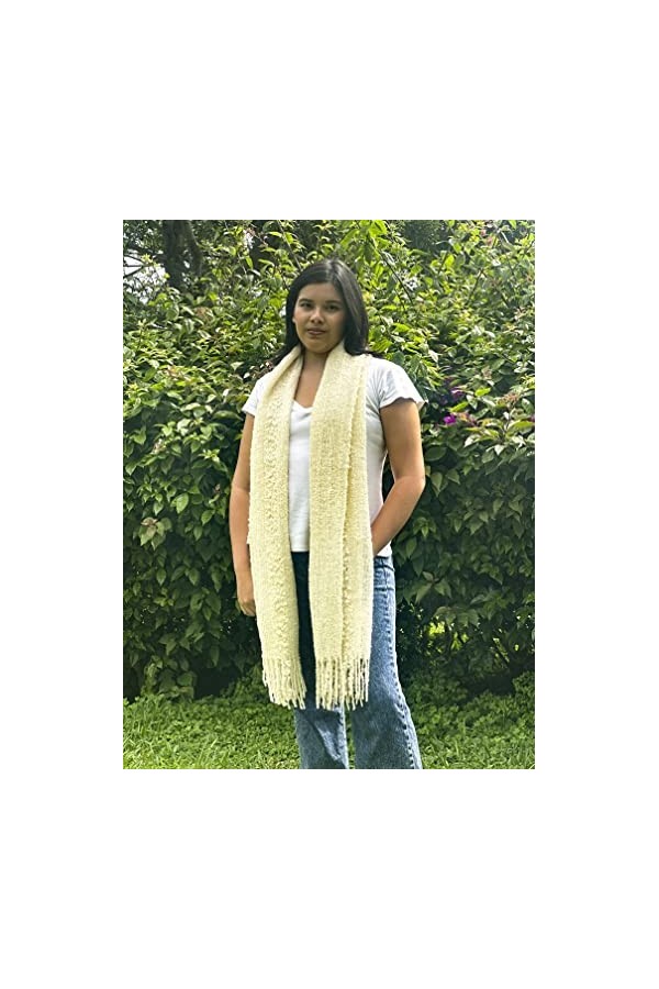 Grand châle de haute qualité en bébé alpaga | Châle péruvien fait à la main | Châle long pour tout le monde, blanc, taille un