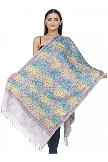 Exotic India Violet-Ice Étole en laine Ari avec broderie Gris