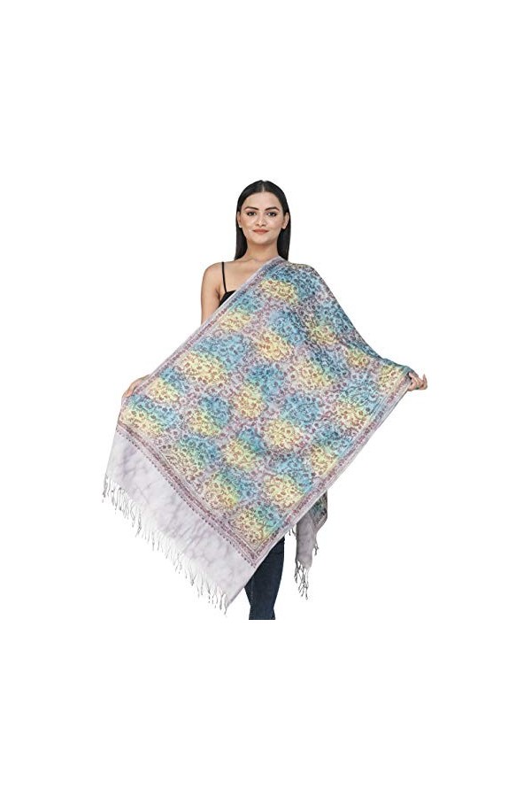 Exotic India Violet-Ice Étole en laine Ari avec broderie Gris