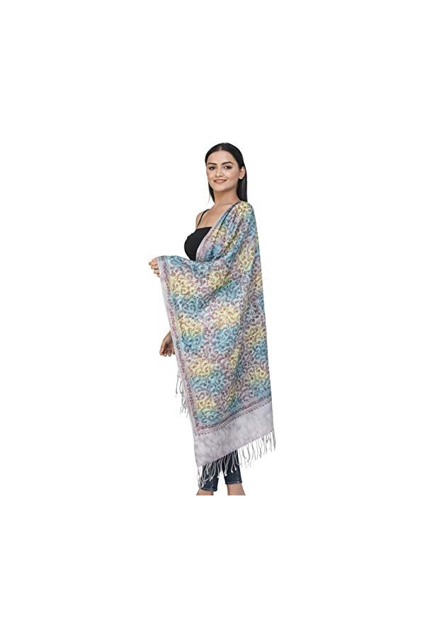 Exotic India Violet-Ice Étole en laine Ari avec broderie Gris