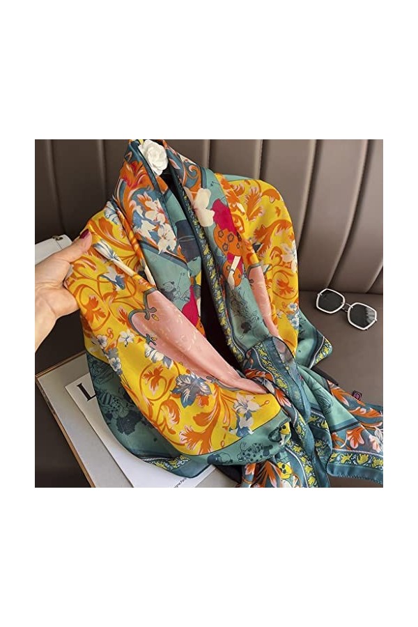 YWSZJ Écharpe en Soie Femmes musulmans Hijab Long châles Enveloppement de Pashmina Print Color : A, Size : 180 * 100cm 