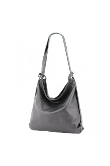 SH Leder Rica G699 Sac à main 2 en 1 en cuir véritable grainé pour femme 37 x 35 cm, Noir , L
