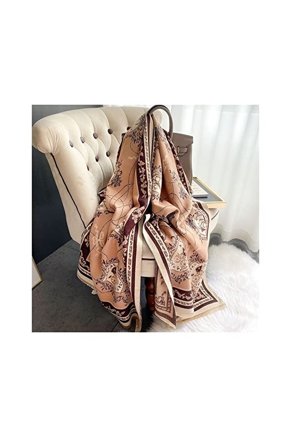 écharpe 2021 Nouvelle écharpe en Laine Femmes Écharpes dhiver Rétro Fleur Imprimer Pashmina Chaud Châles Wraps Couverture Co