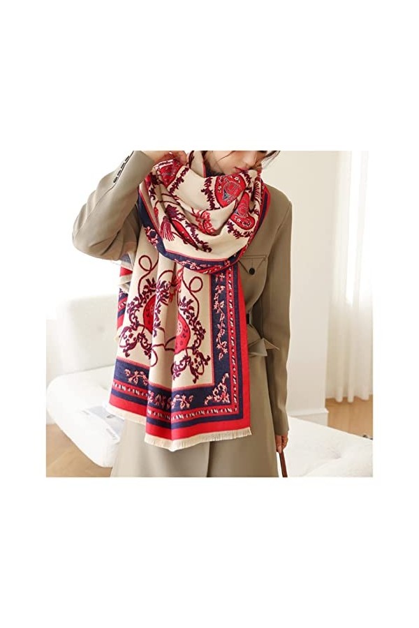 écharpe 2021 Nouvelle écharpe en Laine Femmes Écharpes dhiver Rétro Fleur Imprimer Pashmina Chaud Châles Wraps Couverture Co