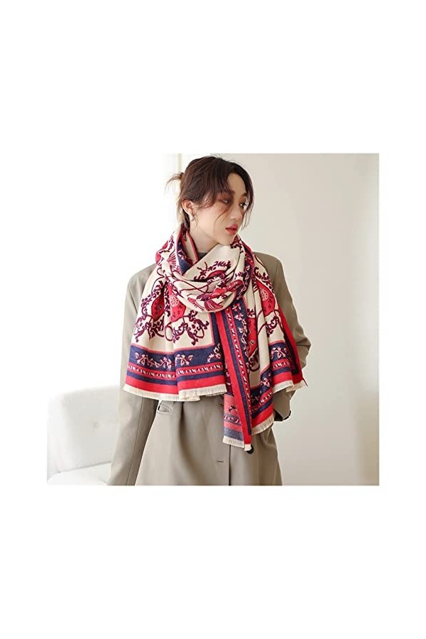 écharpe 2021 Nouvelle écharpe en Laine Femmes Écharpes dhiver Rétro Fleur Imprimer Pashmina Chaud Châles Wraps Couverture Co